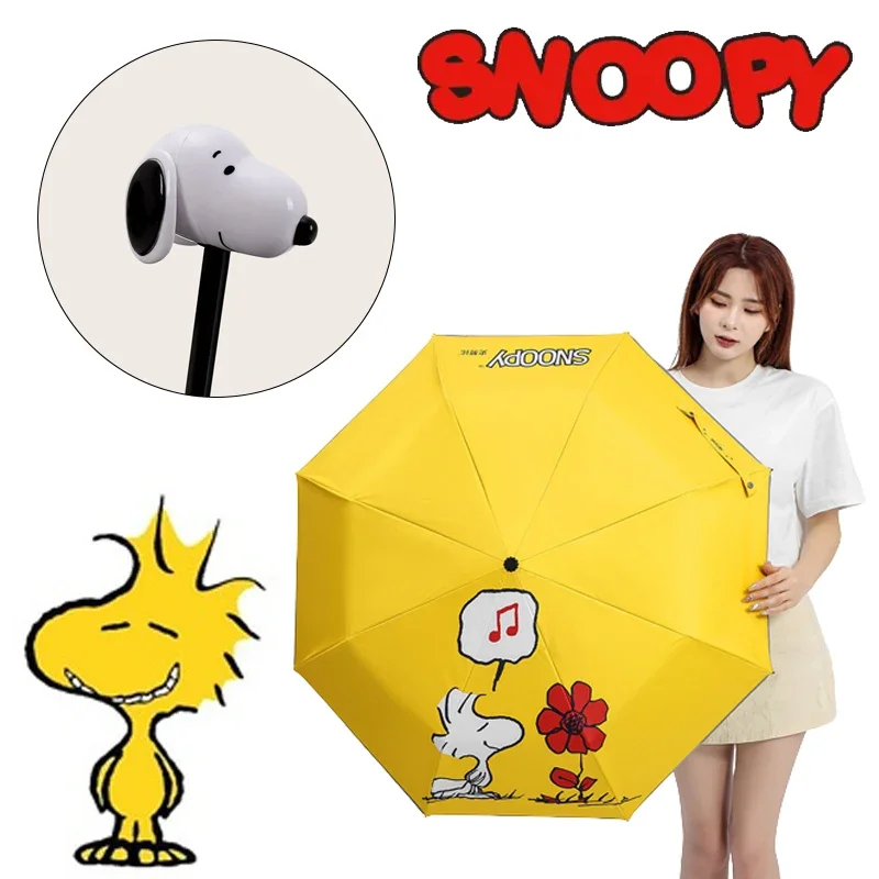 

Snoopy Woodstock Cartoon Umbrella Creative Reflective Stripe Folding Umbrella 8-Rib Rain Windproof Black Coating Anti UV Parasol