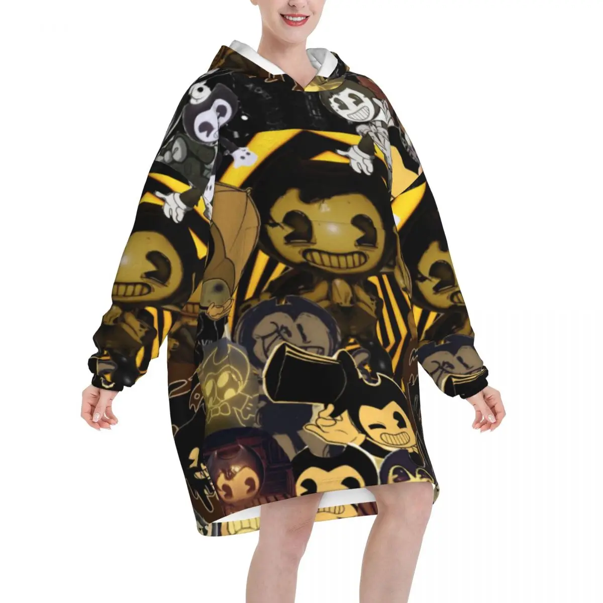 Bendys And The Dark Oversized Blanket Hoodie Sweatshirt Long Fleece Hooded Wearable Blanket with Large Pocket for Women Men