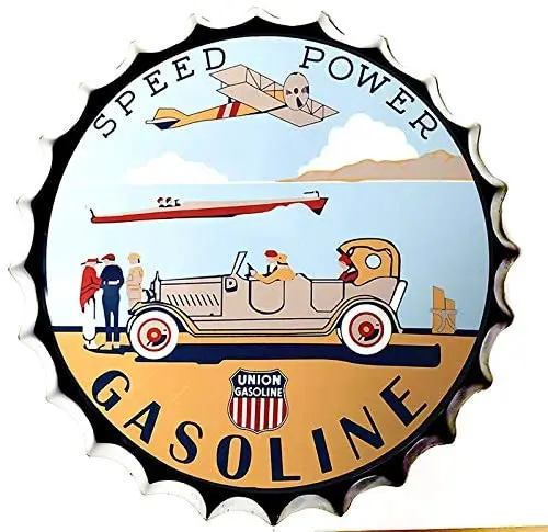 Retro Sign Speed Power Gasoline Bottle Caps Retro Metal Tin Sign Diameter 13.8 Inches - Handcrafts Home Decor Bar Plaque Lounge
