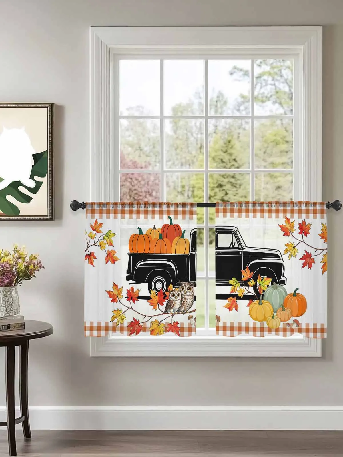 

Осенние тыквы, автомобиль, сова, тюлевые шторы для спальни, детская гостиная, декор, прозрачные шторы