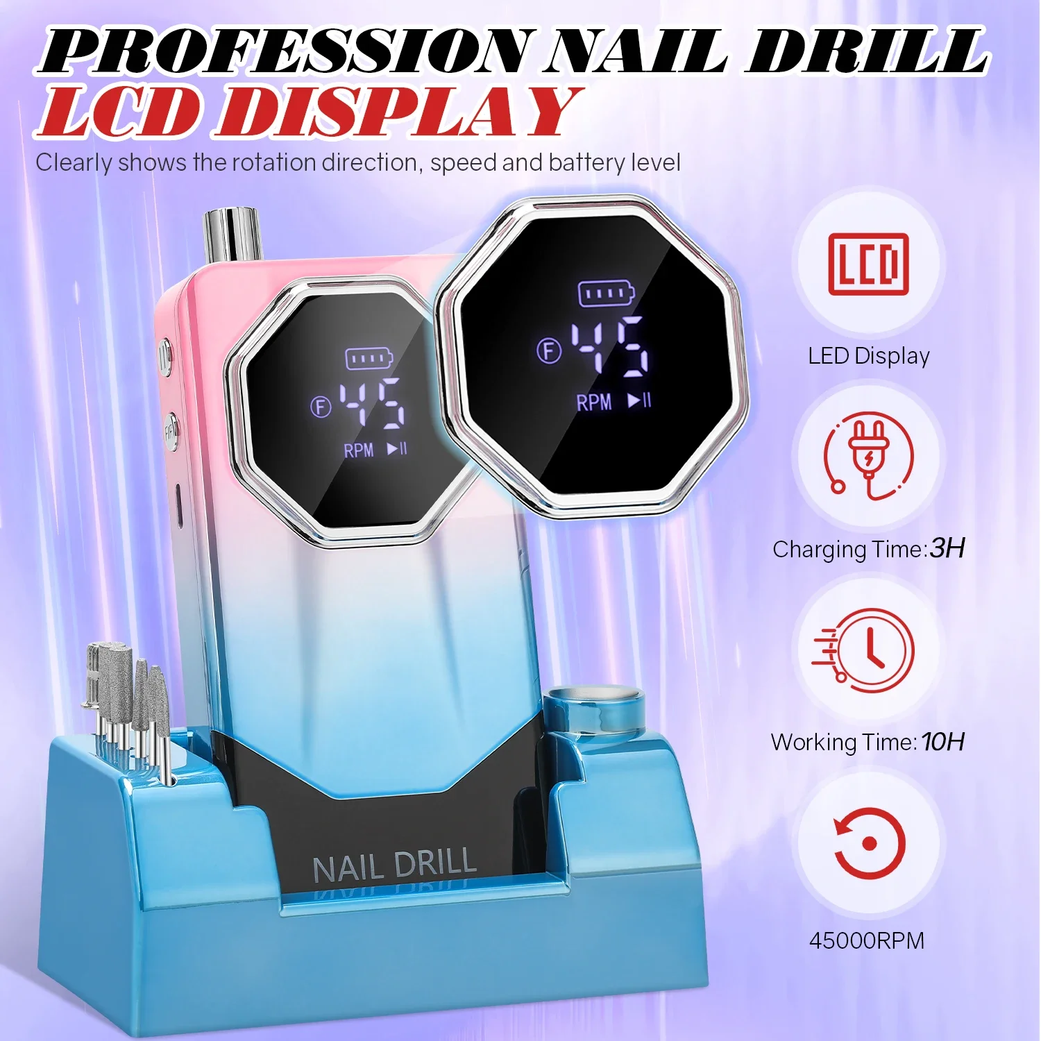 DianaBeauty 45000RPM Professional Rechargeable Electric Nail Drill Machine Portable Nail File For Acrylic Gel Nails Remove