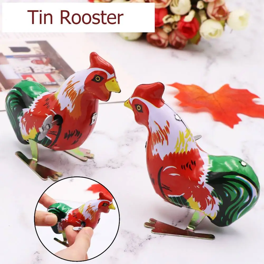 4-10pc Vintage Handmade Jump Wind Up Spring Motor Rooster Toys Metal Chicken Clockwork Toy Children Gift Colours Funny for Kids