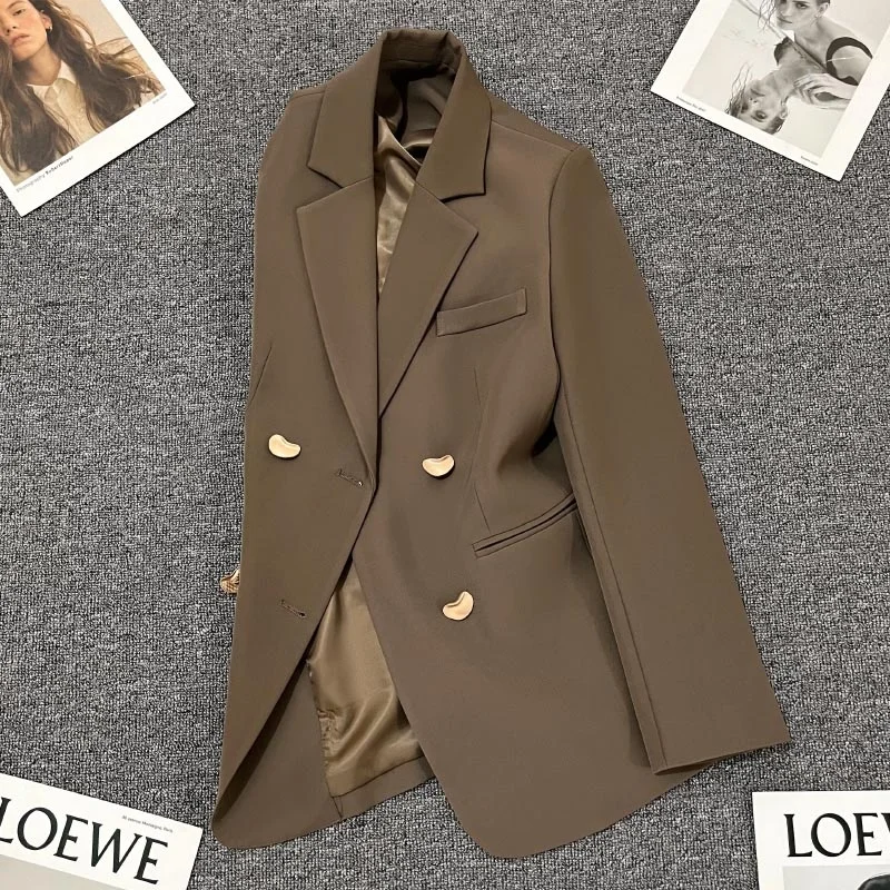 Cé Brown 2025 Primavera Autunno Abito da donna Jaet Casual Ele Versatile Pendolarismo Sle Lungo Sve Doppio Petto