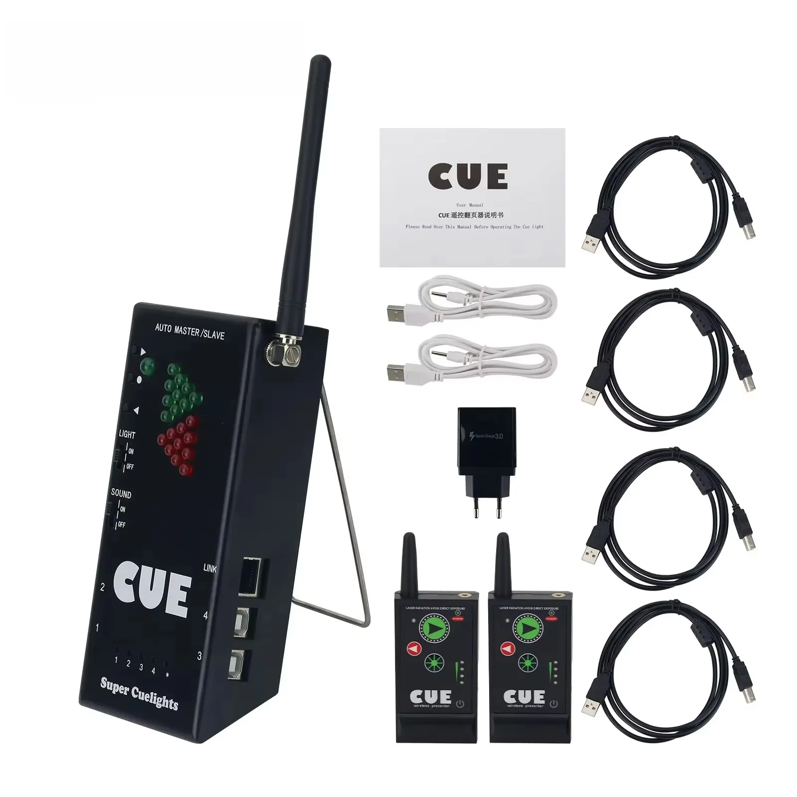 Super Cuelight Presenter Remote 1 Receiver 2 Transmitters Wireless PowerPoint Clicker PPT Slide Advancer for Stage Speech