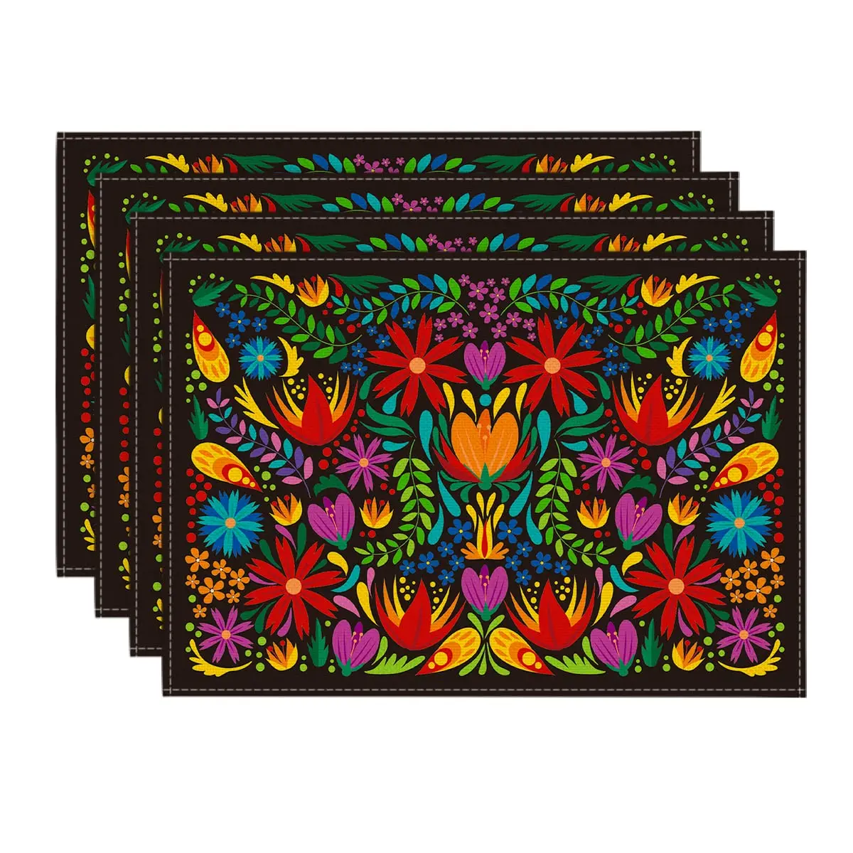 

Mexican Cinco De Mayo Placemats for Dining Table, 12x18 Inch Floral Fiesta Dia De Los Muertos Decor Washable Table Mats Set of 4