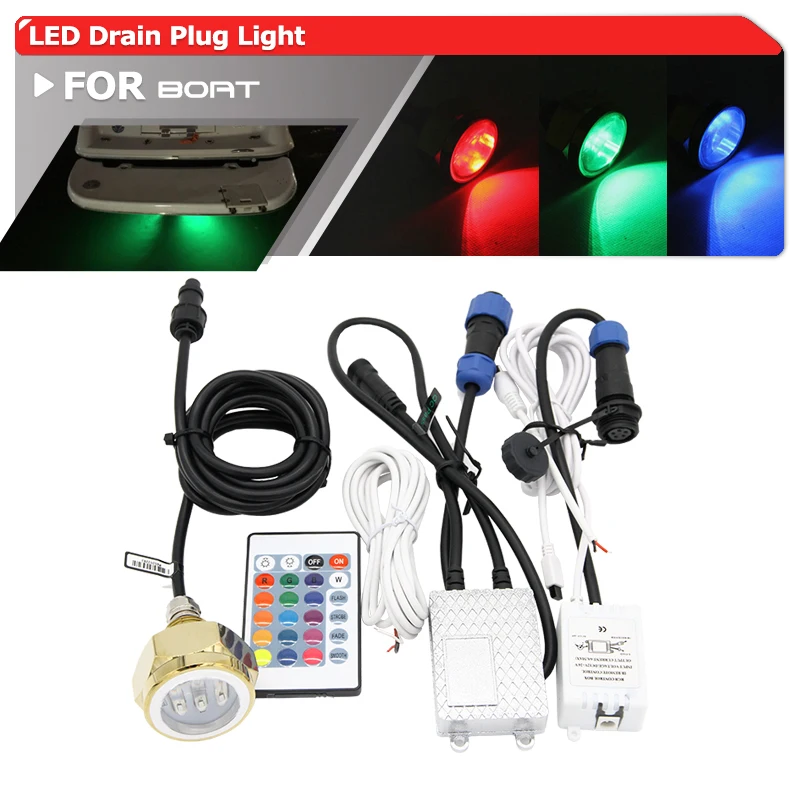 

LED Underwater Boat lamp led Drain Plug Light with connector 27W Waterproof IP68 RGB Color Marine Yacht 1800LM for fishing