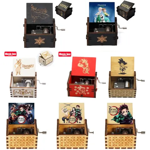 Dragon Ball Wooden Music Box Frozen and Demon Slayer Beauty Hand Cranked Home Decoration Carved Musical Box Day Birthday Gif