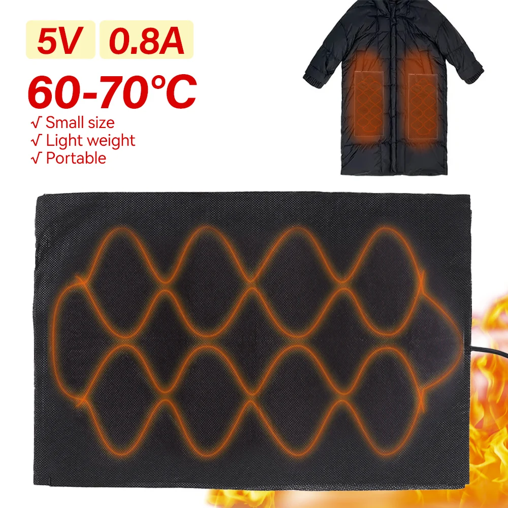 5V Carbon Fiber Heating Pad 60‑70℃ Washable Foldable Electric Heater Mat Portable 0.5mm Thick Heating Sheet for Power Bank