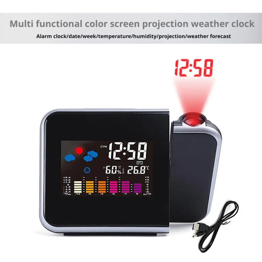Projection Clock LED Color Screen Weather Forecast Clock Electronic Clock Perpetual Calendar Weather Projection Alarm Clock view 3