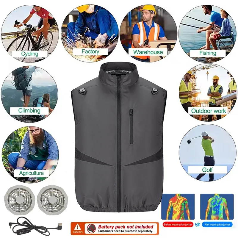 USB 5VFan Couples Summer Cool Vest Sleeveless Fan Air Conditioner Jacket Breathable Heat Resistant Outdoor Workwear Fishing Vest
