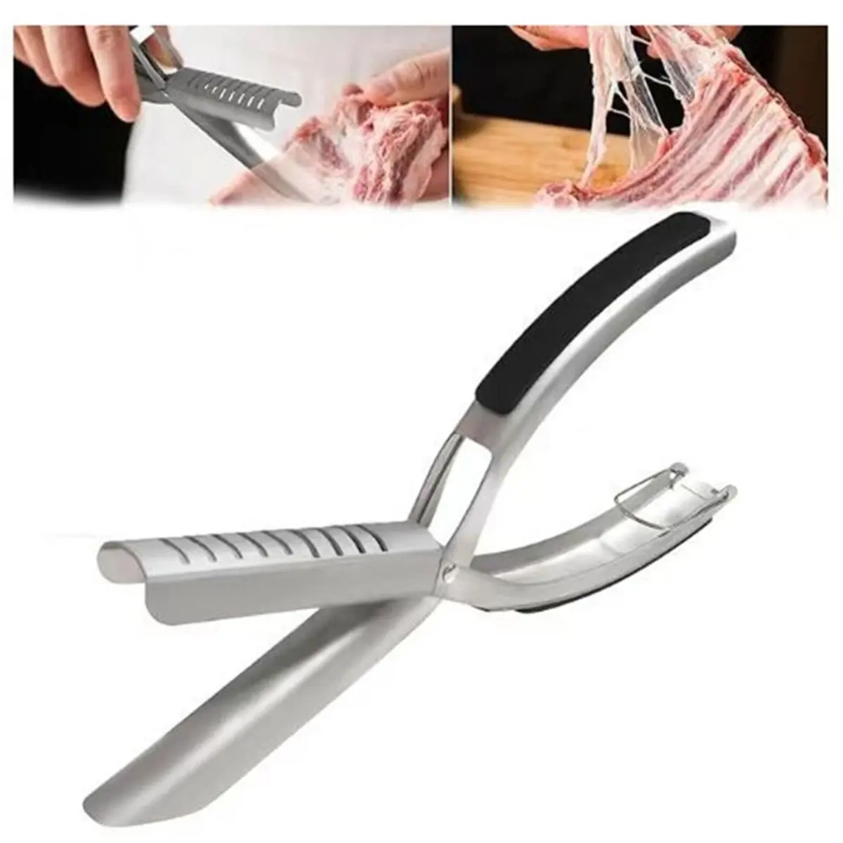 Rib Membrane Removal Tool,Stainless Steel Rib Prep Tool Membrane Remover, Rib Prep Tool with Arc Clamp & Non-Slip Grip