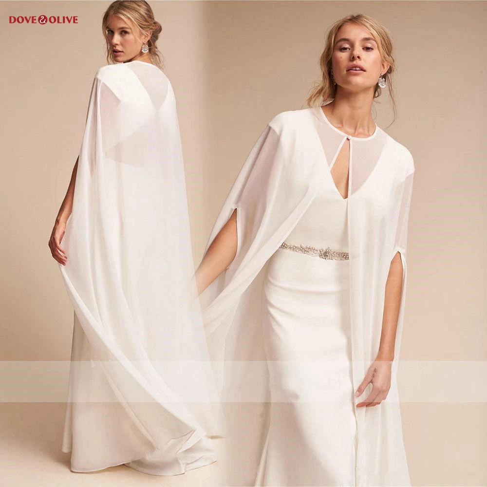 White Chiffon Wedding Cloak Bridal Wrap 2024 Bolero Women Party Mariage Jacket cape Evening Shawl Cover Top