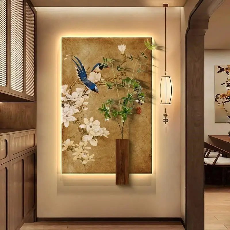 Entrance facing the entrance, decorated with ancient style mural lights in the foyer