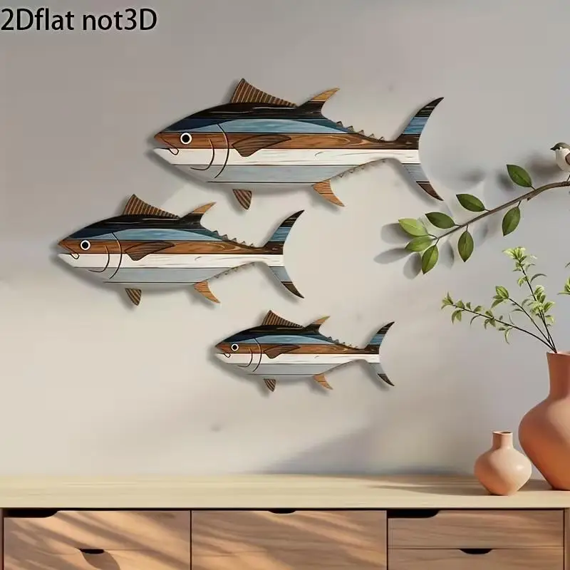 3PC Reusable, Wooden Tuna Wall Decoration,  Suitable For Home Décor, Office, And Living Room Decoration.