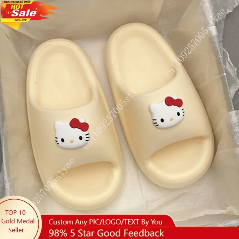 

KT Cat Slippers Bread Slippers Outdoor Thick Soled Shoes Home Casual Flip-Flops Couple Bathroom Slippers Women Shoes