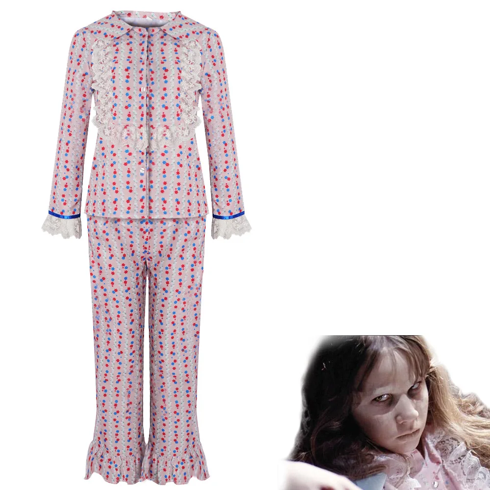 Horror Movie The Exorcist Regan Pink Pajamas Cosplay Costume Halloween Masquerade Carnival Dress Up Party Outfits for Women