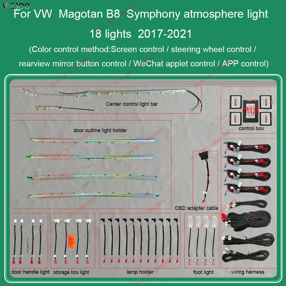 30 color Ambient light upgrade Door LED source Mul-ti color breathing mode Atmosphere light For VW-Magotan B7 B8 2015-2021