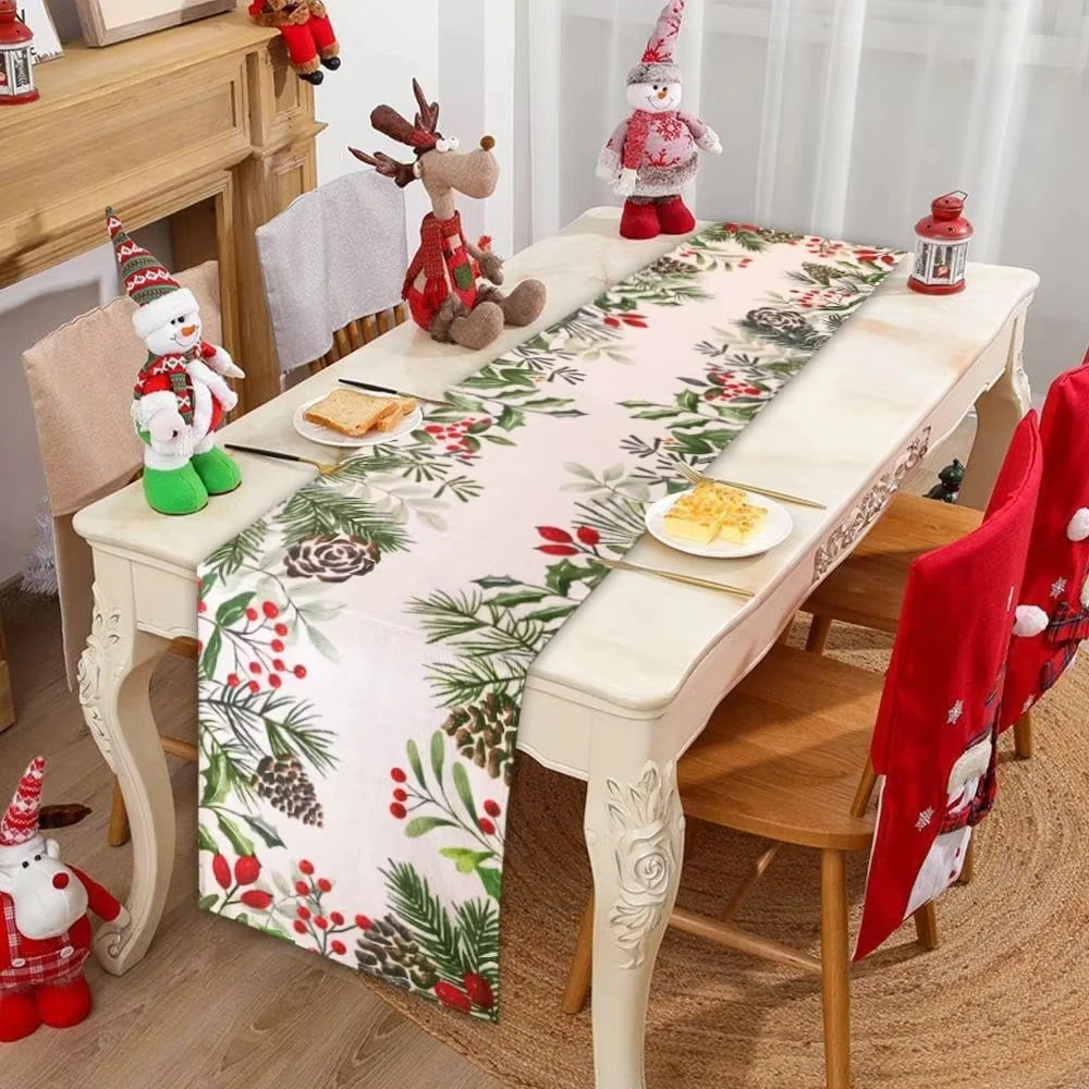 ¡Bandera de la mesa de cena de Feliz Navidad: vegetación festiva y bayas para una fiesta mágica! Decoración de fiesta en casa de alta calidad de Año Nuevo