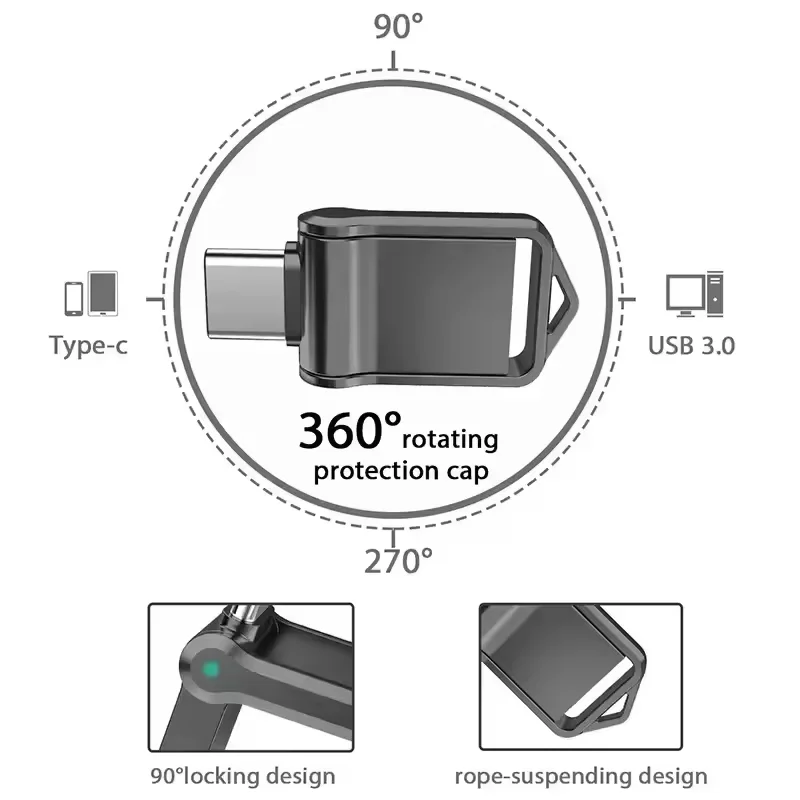 Lenovo Flash-Laufwerk 2TB Hochgeschwindigkeits-USB 3.2 Typ-C OTG Metall-USB-Stick 2TB Tragbarer Speicher-USB-Stick für Computer-Datenspeicherung – Detail 5