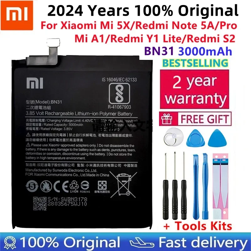 

100% Original 3080mAh BN31 Battery With Temperature Sensor For Xiaomi Mi 5X Mi5X \ Redmi Note 5A 5A pro Mobile Phone Batteries