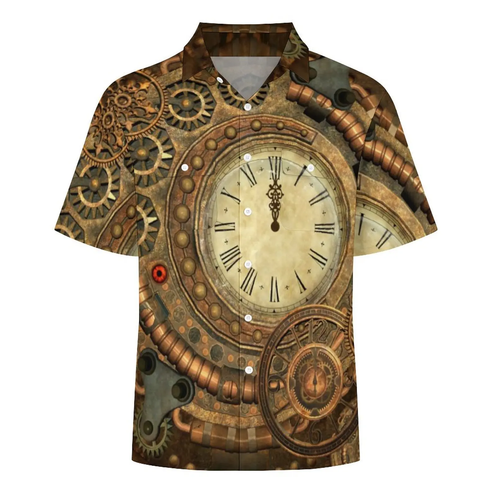 Camisa de playa Steampunk para hombre, ropa informal de manga corta, Harajuku, de gran tamaño, con mecanismo de relojería, ideal para regalo, novedad