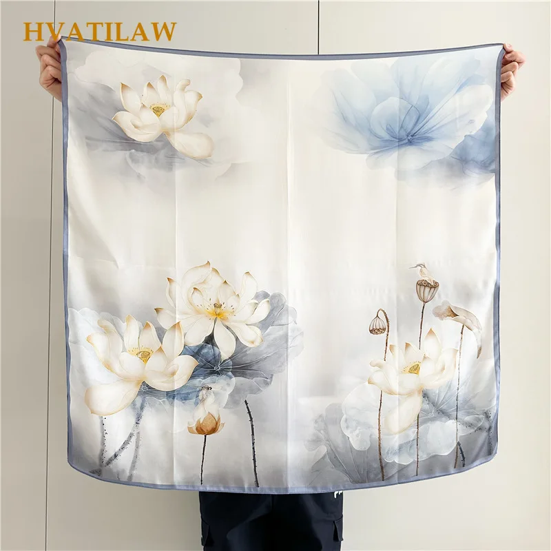 Genuine 100% Mulberry Silk Square Headscarf 88x88cm Women Watercolor Floral Lightweight Neckerchief Head Wrap Hijab Bandana Gift