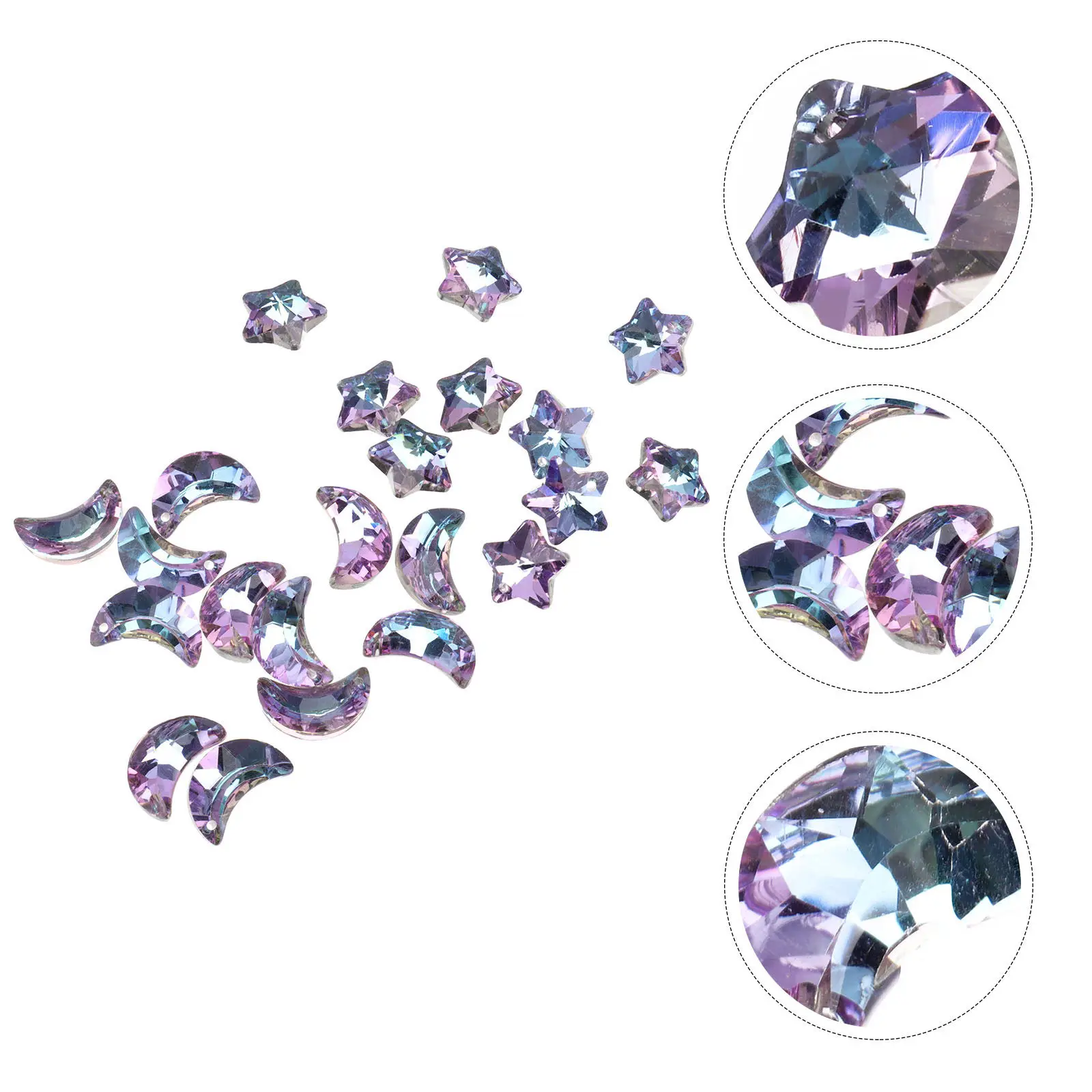 

40Pcs Glass Moon and Star Shaped Pendants for Jewelry DIY Craft Projects Women's Handmade Necklace Earring Decorative