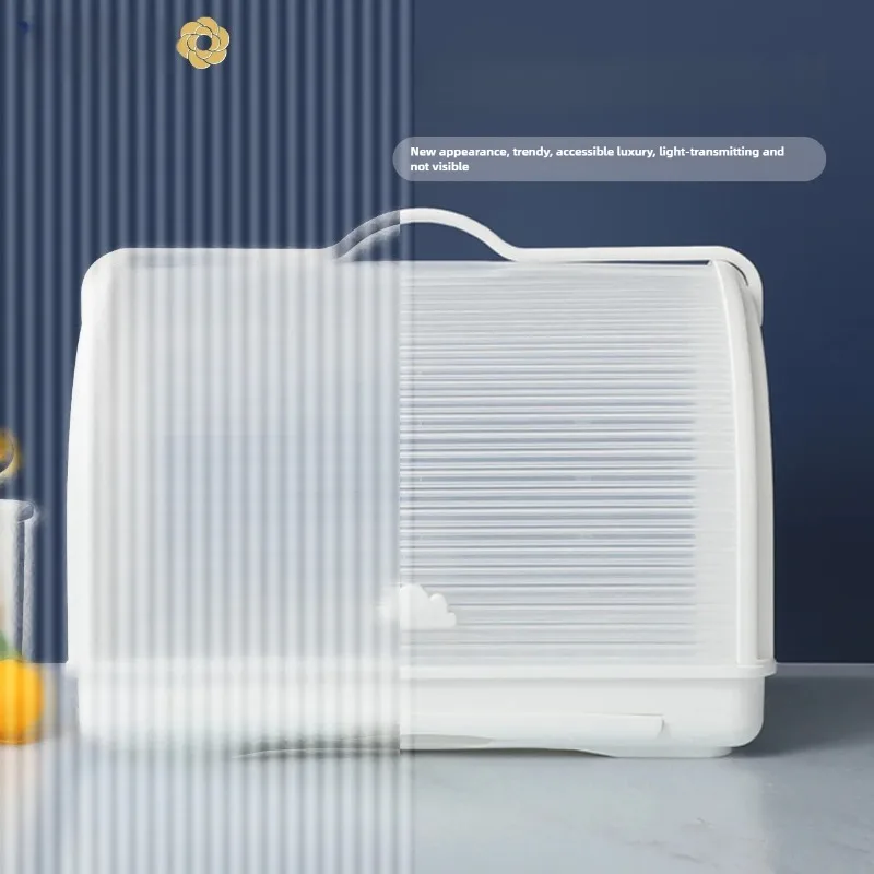 Dust-Proof Lid Tea Set Draining Tray Home Office Desk Organizer Box Tableware Storage Rack Cup Holder for Kitchen & Office