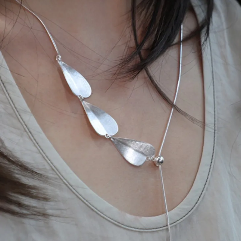 

Ожерелье Sam Panda из стерлингового серебра 925 пробы с листьями для женщин, бахрома, минималистичный эстетический бисер, темперамент, ювелирные изделия, подарок, дропшиппинг