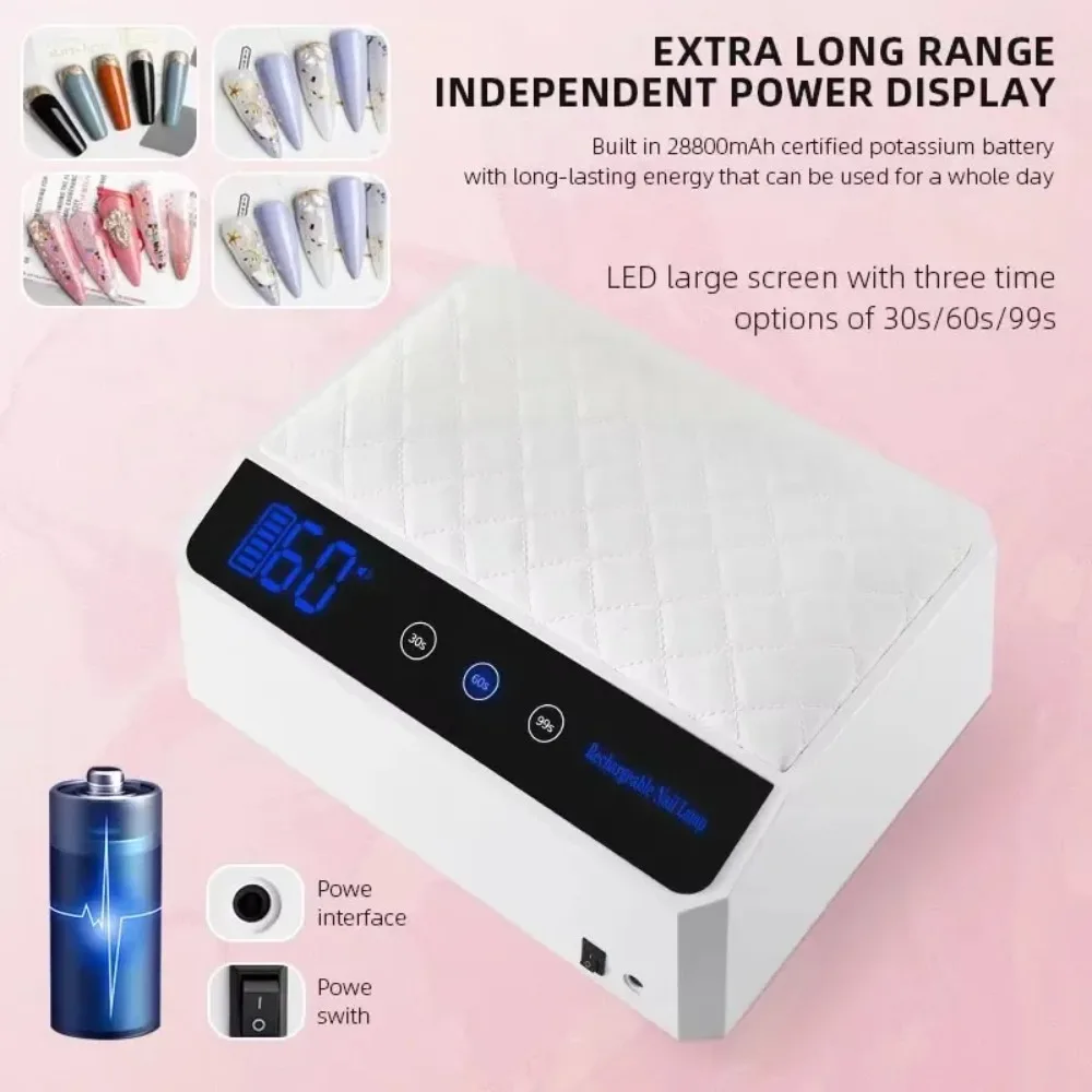 Extra Large Space For Tow Hands 178W Cordless UV LED Nail Lamp With Hand Pillow Rechargeable Nail Dryer