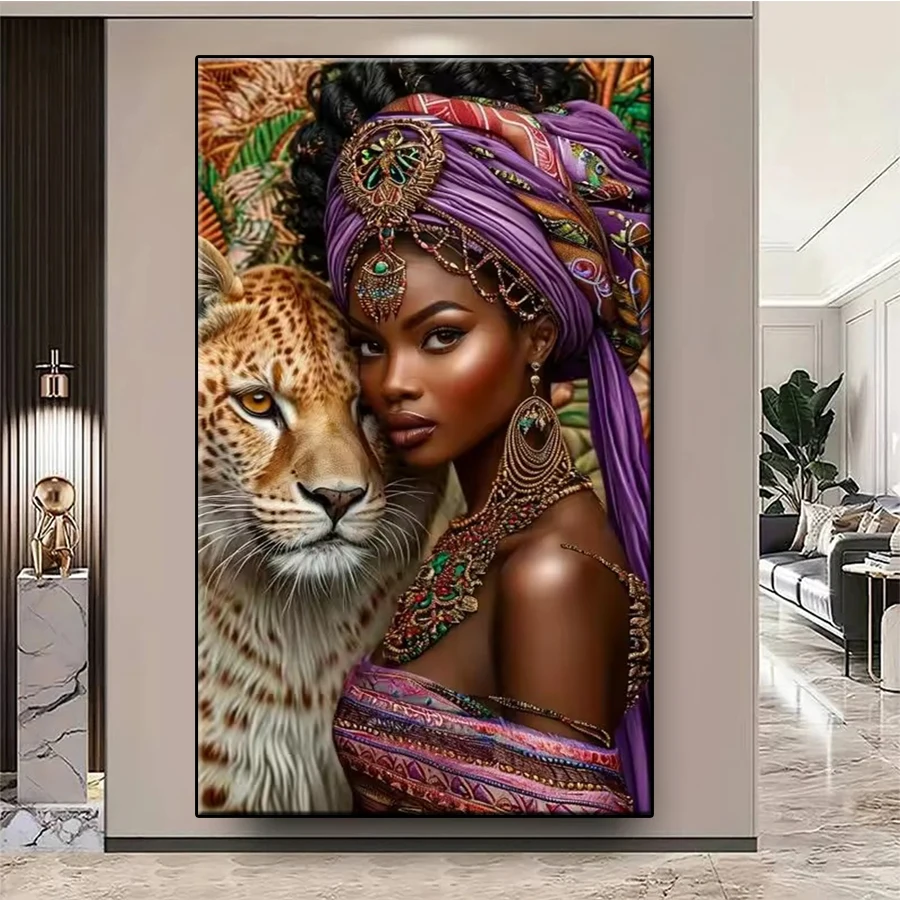 

Набор алмазной живописи, новые африканские женщины и животные, леопардовая вышивка, мозаика, 5D, полная дрель, алмазная вышивка крестиком, домашний декор