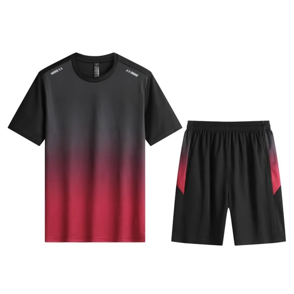 

Gradient Color Short Sleeve T-shirt Shorts Patchwork Sportswear Summer Sport Sets Breathable Male Clothings