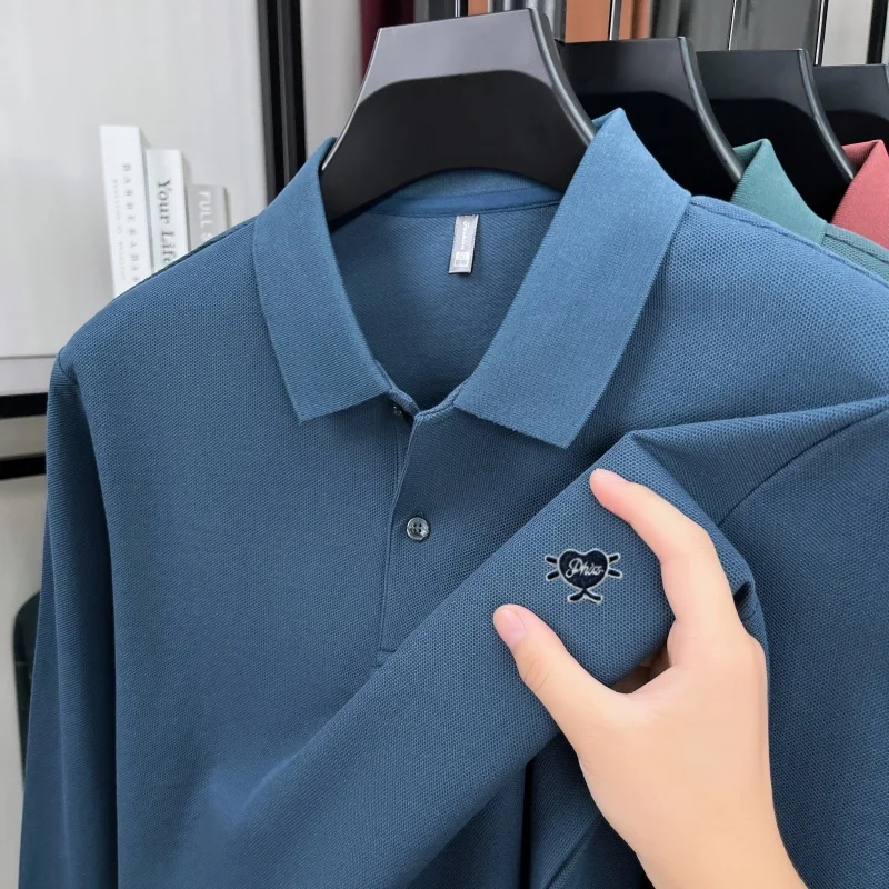 

100% чистый хлопок модный бренд мужские рубашки с длинными рукавами POLO осенний оригинальный бутик вышивка гольф классический блузка для отдыха футболка бизнес