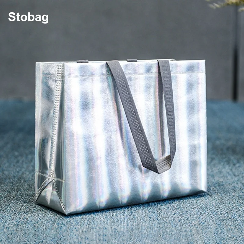 

StoBag 20pcs Laser Non-woven Tote Bags Shoulder Shopping Fabric Woman Storage Reusable Large Pouches Custom Logo(Extra Fee)