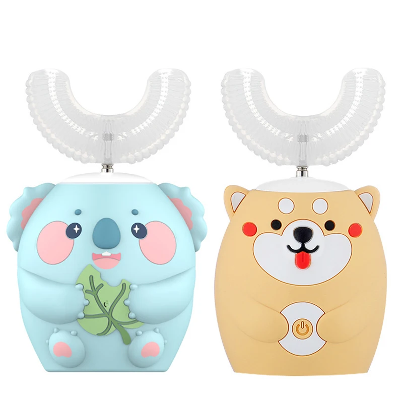 Degrees Sonic Electric Toothbrush U-Shaped for Children Kids Cartoon Automatic Silicone Toothbrushes
