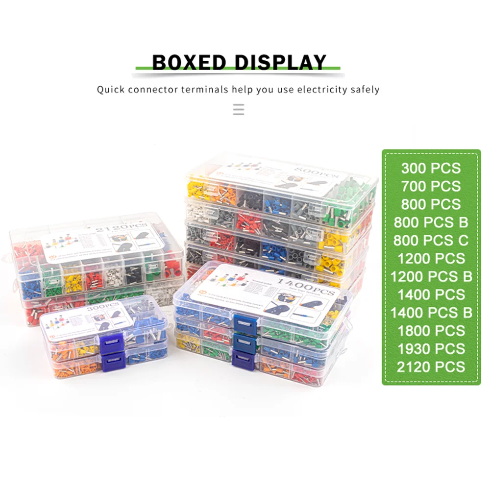 VE Boxed Tubular Crimp Terminals PVC Electrician Electrical Insulation Kits Cord End Terminal Block Wire Ferrules End Connector