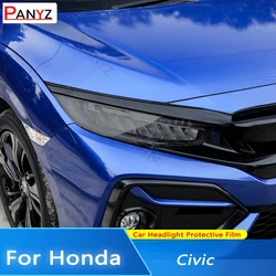 Car Headlight Protective Tint Film Smoke Black Transparent TPU Transparent Sticker For Honda Civic 10th Gen FC/FK 2016-2021 2pcs