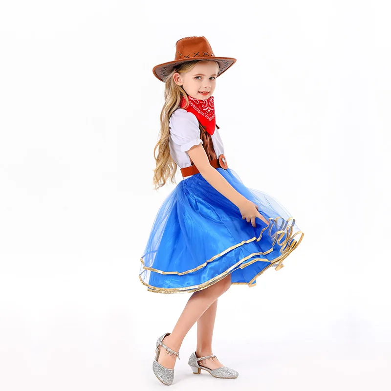 Meisjes Kinderen Halloween Cosplay Prinses Jurken Met Hoed Set Kinderen Prinses Kostuums Anime Cosplay Cowboy Kostuum Verkleedkleding