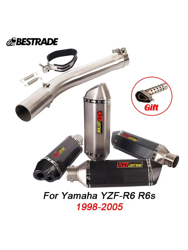 Uitlaatsysteem Voor Yamaha YZF-R6 R6S 1998 1999 2000 2001 2002 2003 2004 2005 Uitlaatpijp Motorfiets 51mm mid Uitlaat Slip Op - afbeelding 2