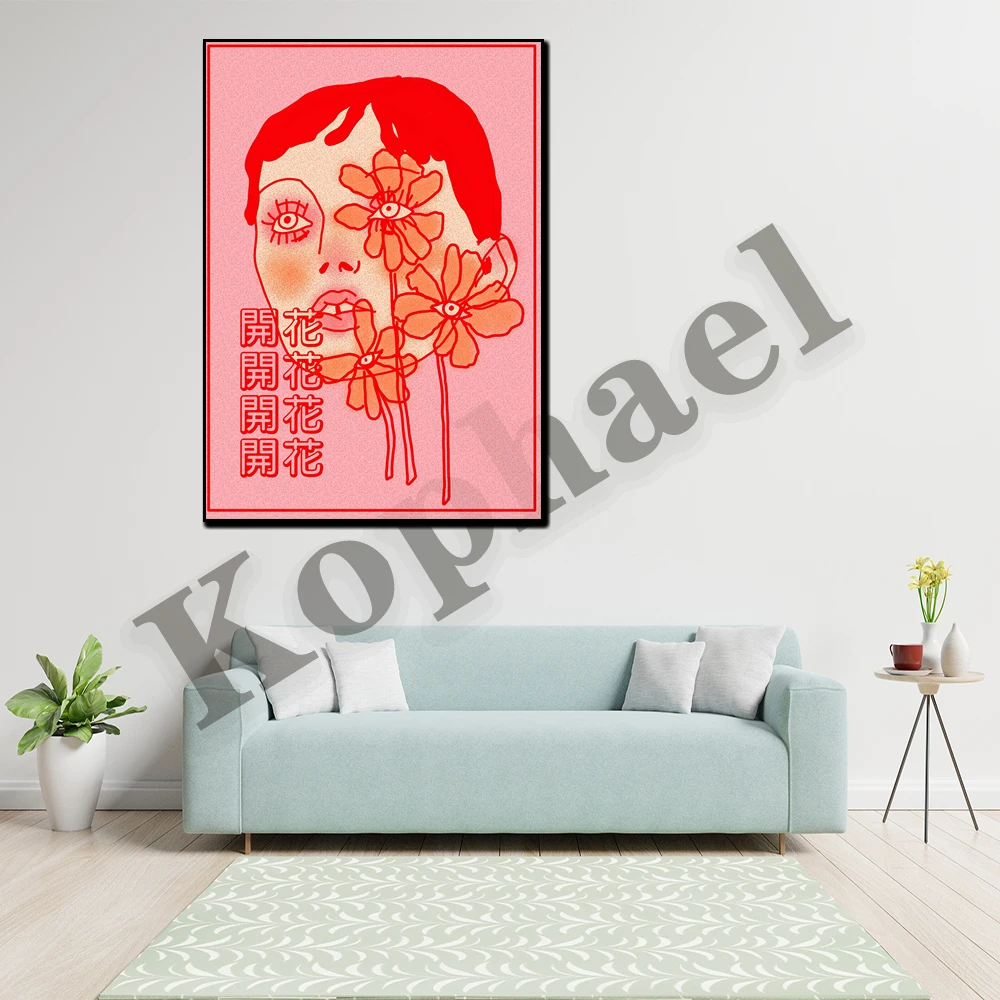 Nordic abstract girl flower head canvas painting