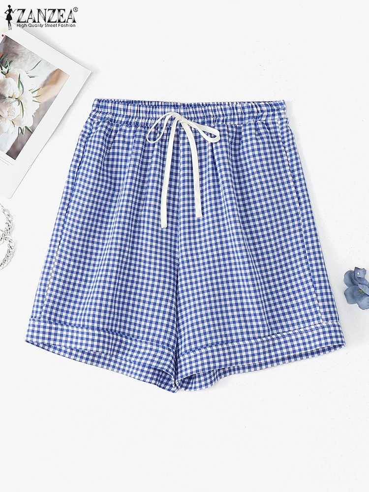 

ZANZEA 2025 Women Summer Shorts Fashion Elastic Waist Pantalons High Waist Casual Shorts Pockets Vintage Loose Print Short Pants