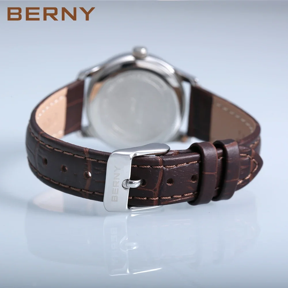 BERNY Quartz Women Watch Classic Retro Minimalist Ladies Wristwatch Small Dial Leather Strap Clock Waterproof Women's Watches