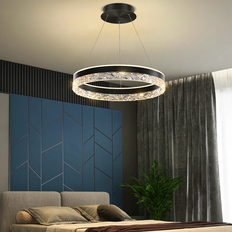 Modern Round Ring LED Chandelier Remote Control Pendant Lamps For Living Dining Room Kitchen Island Bedroom Design Hanging Light