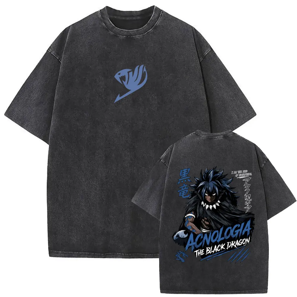 Anime Fairy Tail Vintage Washed T Shirt Manga Natsu Dragneel Graphic Print T-shirt Men Women Fashion Casual Oversized T-shirts