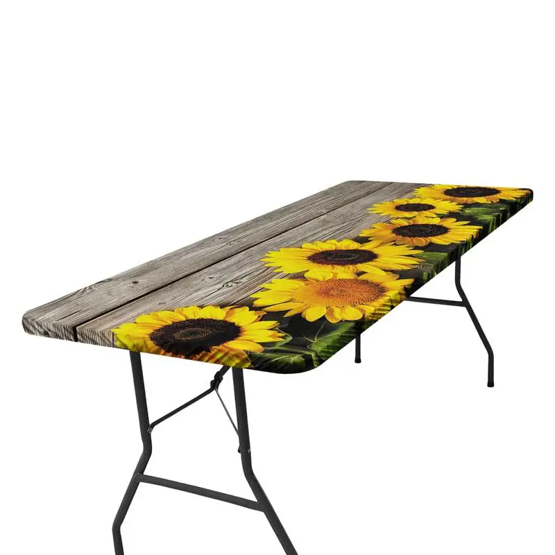 

Outdoor Picnic Table Cover Elastic Sunflower Pattern Tablecloth Disposable Plastic Table Cover For BBQ Kitchen Holiday Parrty