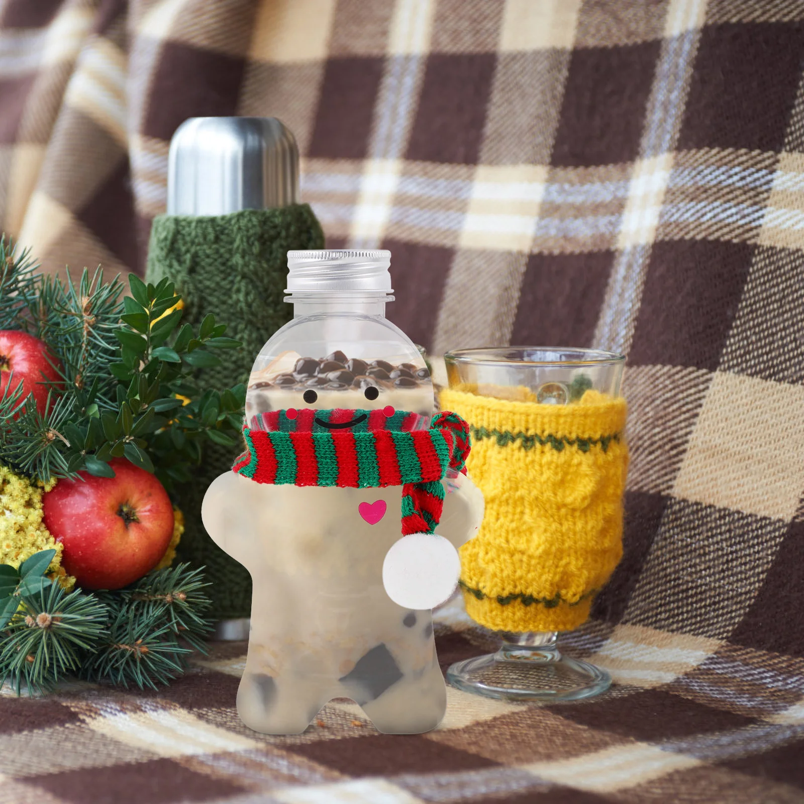 10 Sets Christmas Drink Bottle Portable Beverage Juice Bottles Milk The Pet Gingerbread Man Wrapping Candy Jar