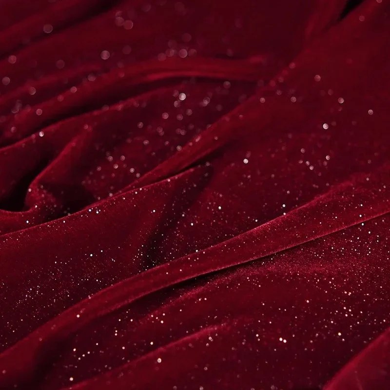 Tessuto di velluto stellato di seta brillante Tessuto per abbigliamento con gonna cheongsam per abito formale da cucito lucido e scintillante in morbida seta argentata
