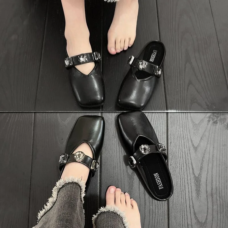 

2026 Spring Summer New Arrival Mary Women's Square Toe Closed Toe Mule Flat Shoes French Outdoor Style Fashion