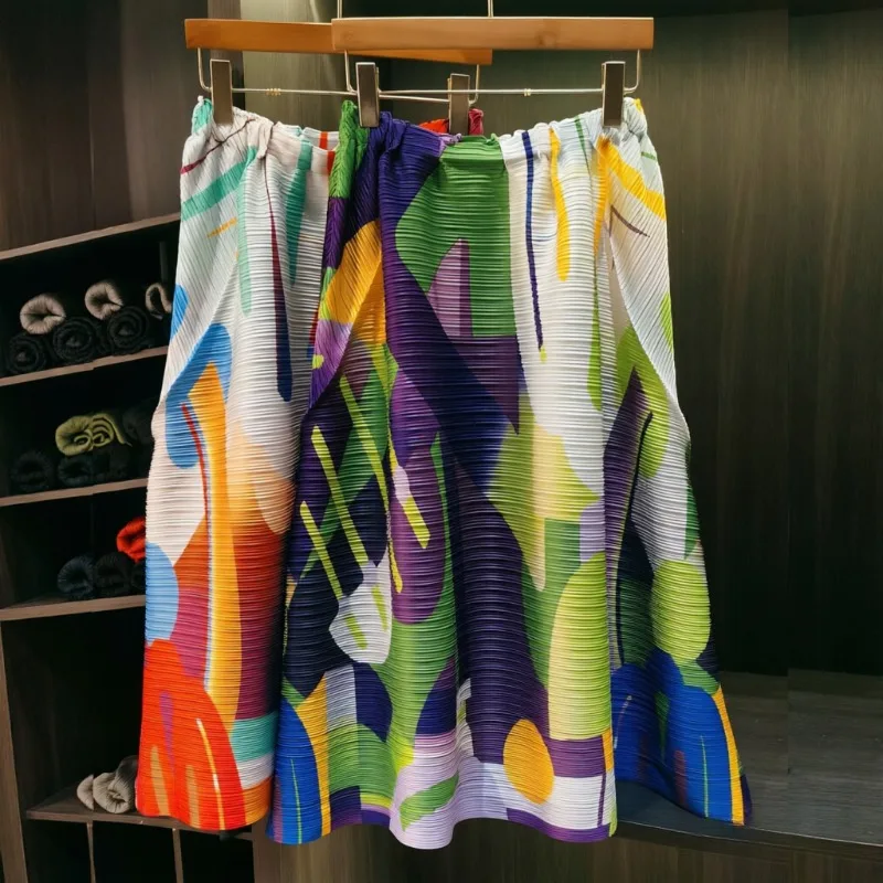 

Miyake Printed Horizontal Pleated Skirt for Women 2026 Summer New Simple Slimming Versatile Elegant Elastic Waist Fashion Skirt