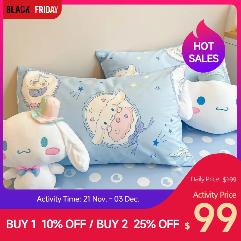 2pcs Sanrio Kawaii Cinnamoroll Pillowcase Anime Kuromi New Cotton Pillowcase GirlHeart Pillow Core Protective Cover Cute Bedding